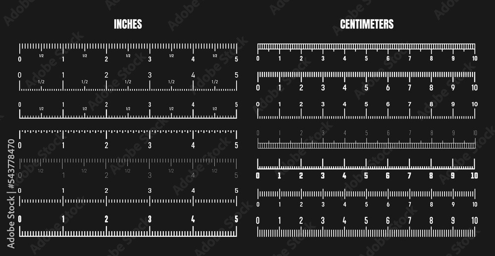 Realistic white centimeter and inch scale for measuring length or
