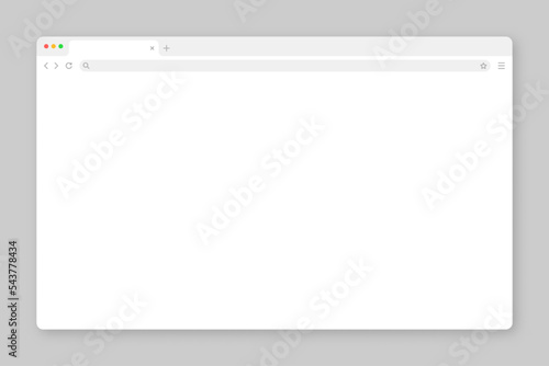 Blank web browser window with tab, toolbar and search field. Modern website, internet page in flat style. Browser mockup for computer, tablet and smartphone. Vector illustration