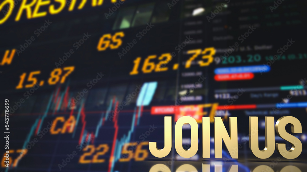 The gold join us and gift box on red background 3d rendering