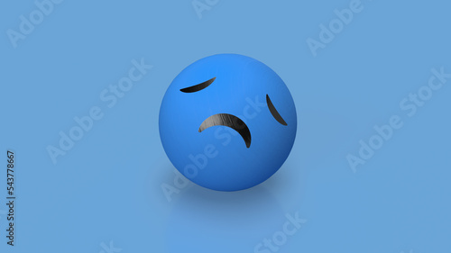 sad emotion on blue background 3d rendering