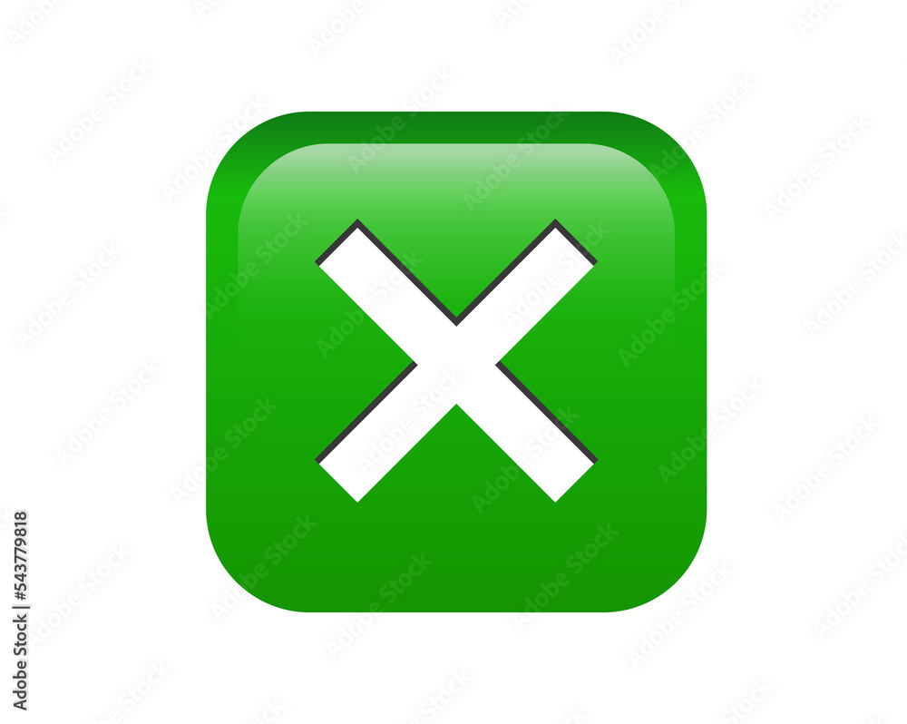 Green rounded square cross mark button icon on transparent background Green rounded square cross mark button icon on transparent background