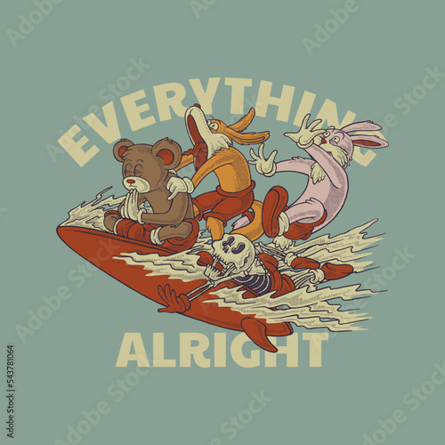Canvas Print cartoon emblem of panic surfer with retro style