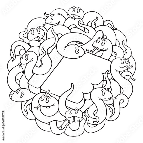 coloring illustration of doodle snake swarming the thumb icon