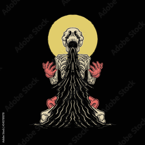 ink spewing skull retro illustration