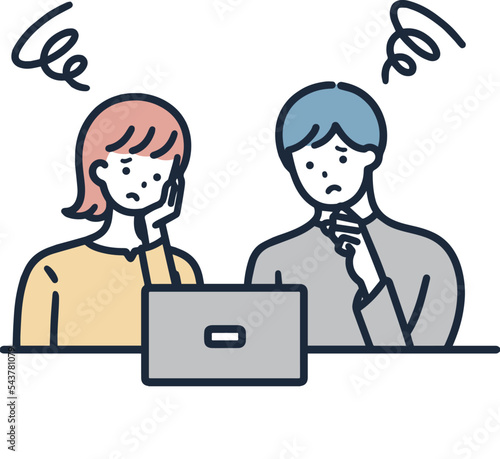 オンライン相談　夫婦　困惑不安　シンプルイラスト