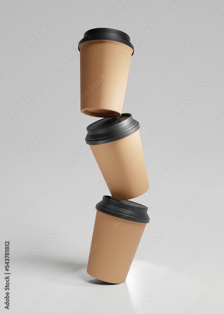 Brown paper coffee cup mock-up with light grey backdrop Stock ...