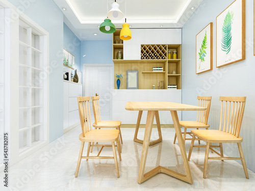 Interior design of dining room in modern living room, 3D rendering © 宗毅