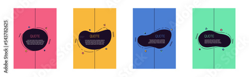 Set of modern organic shapes. Quote and text frames on colorful background. Fluid vector trendy elements. Template graphics with geometric speech bubbles and banners with frames to put your own text.