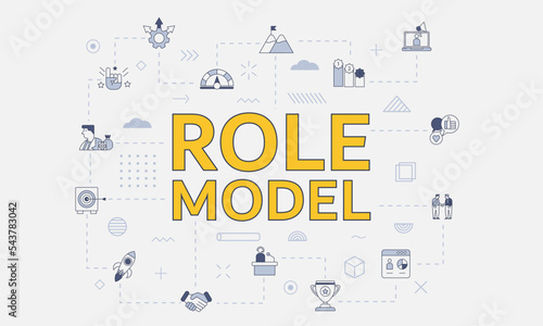 role model concept with icon set with big word or text on center