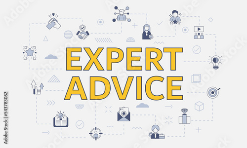 expert advice concept with icon set with big word or text on center