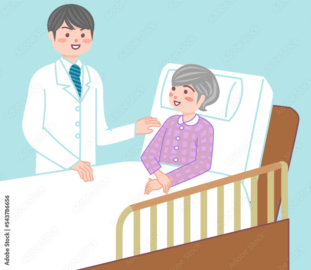 入院している笑顔のシニア女性と診察する医師 Stock Vector | Adobe Stock