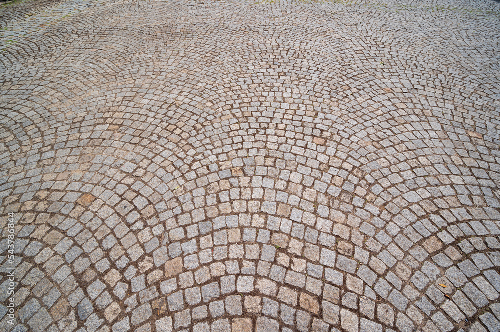 Fototapeta premium Brick octagona walkway in garden park with perspective view