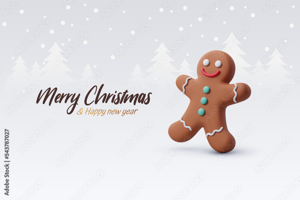 Fototapeta premium 3d Vector Gingerbread man, Merry Christmas cookie or New Year greeting concept.