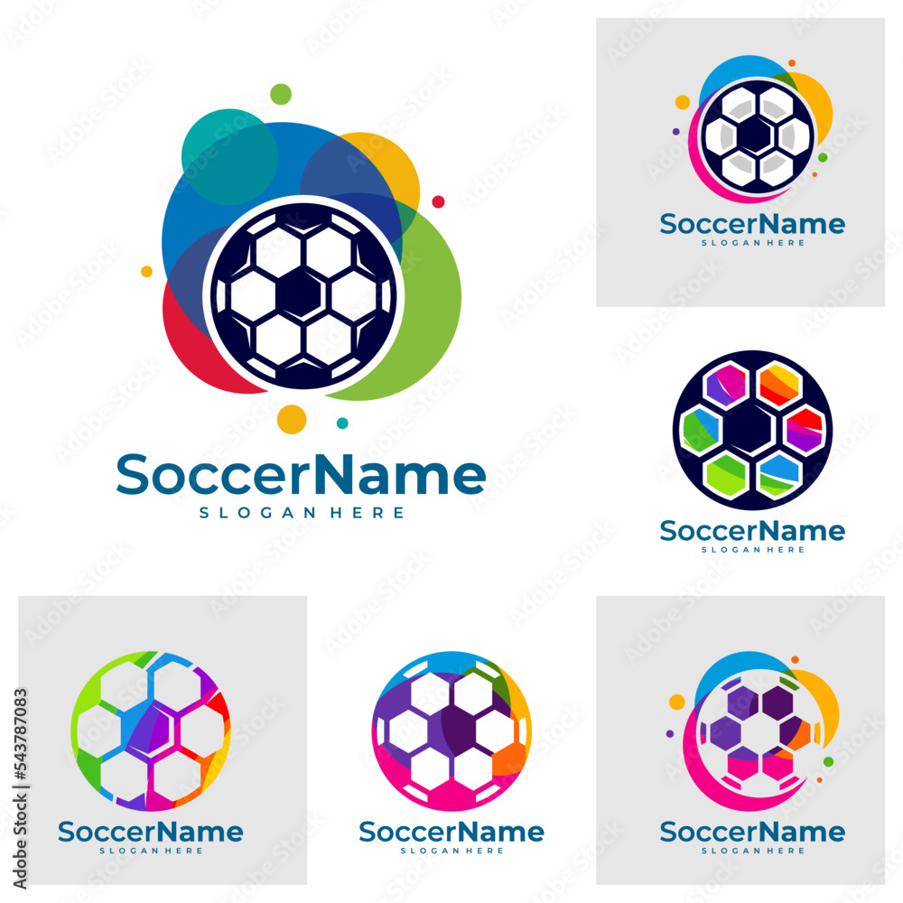 Naklejka premium Set of Colorful Soccer logo template, Football logo design vector