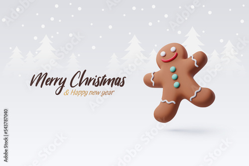 3d Vector Gingerbread man, Merry Christmas cookie or New Year greeting concept.