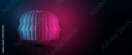 Papercut layered human head. Colorful papercut. Psychology concept. Vector illustration