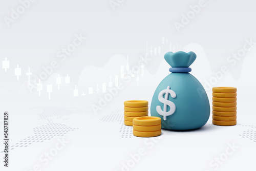 3D Vector Pouch Money bag and coins, Online payment, Business and finance concept.