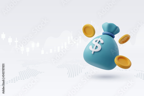 3D Vector Pouch Money bag and coins, Online payment, Business and finance concept.