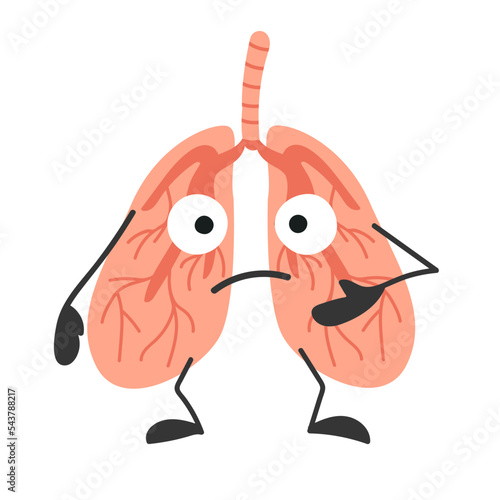 Human lungs with eyes. Sick lungs. Organ with emotions, cartoon style. Vector illustration