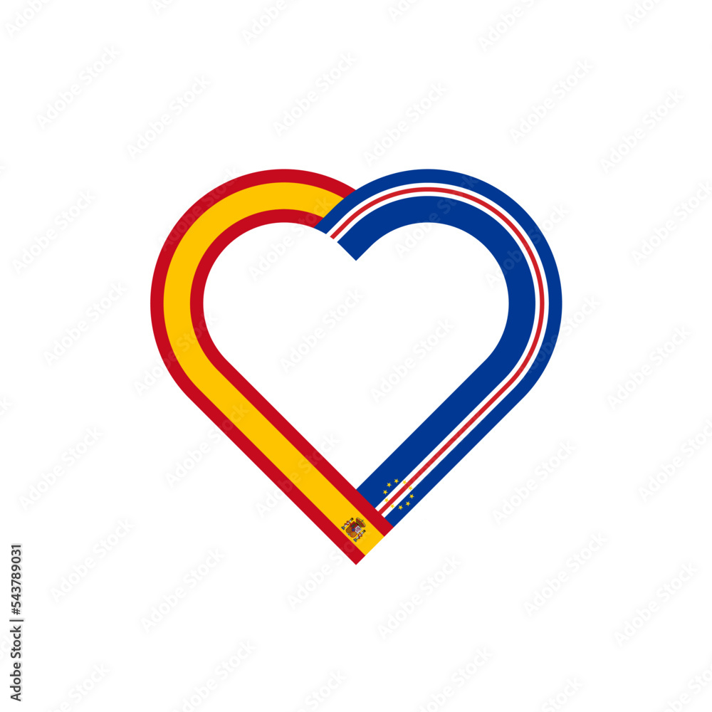 friendship concept. heart ribbon icon of spain and cape verde flags. vector illustration isolated on white background