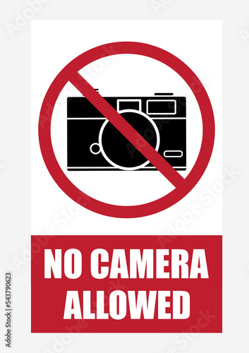 No camera allowed, do not take picture, camera prohibited icon, symbol, logo