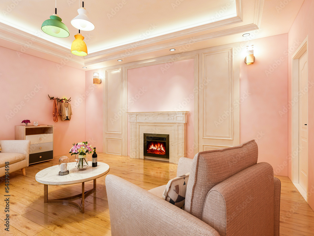 Fototapeta premium Interior design of modern residential living room, 3d rendering