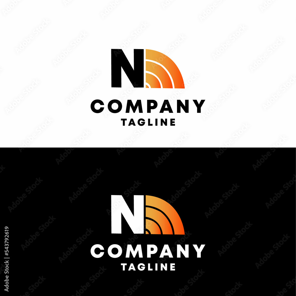letter N and Network. Minimalist design letter logo on black and white background