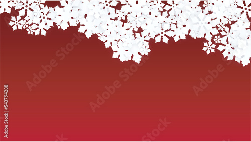 Christmas  Vector Background with Falling Snowflakes. Isolated on Red Background. Realistic Snow Sparkle Pattern. Snowfall Overlay Print. Winter Sky. Papercut Snowflakes.