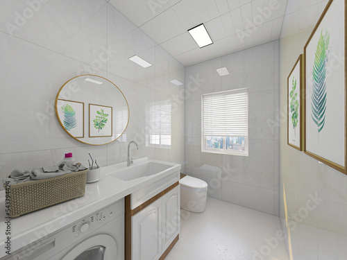 Modern bathroom interior design, 3d rendering