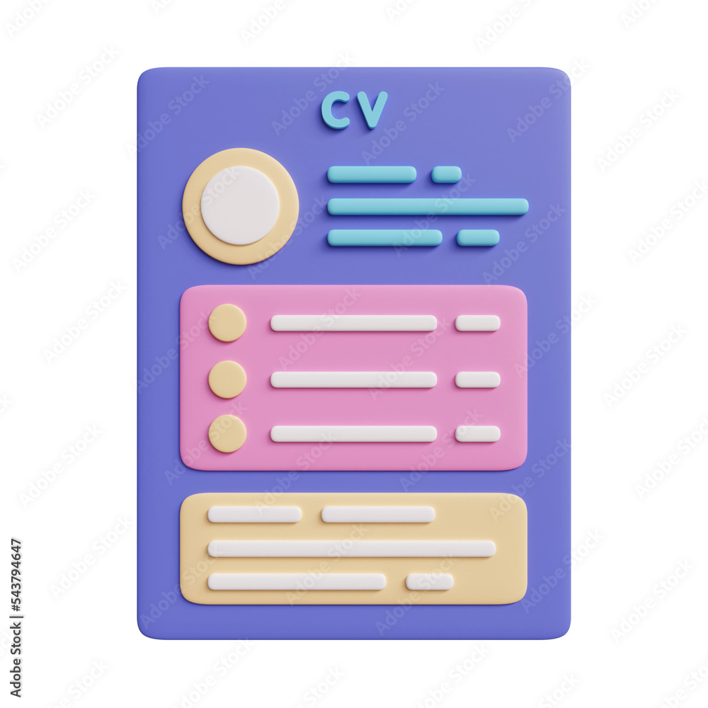 3D Cv document icon. 3D rendering 3D Cv document icon. 3D rendering