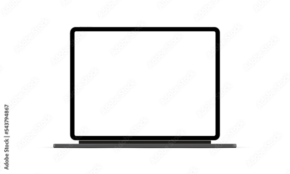 Modern Tablet Computer With Keyboard Stand, Blank Screen, Isolated on White Background, Front View. Vector Illustration Modern Tablet Computer With Keyboard Stand, Blank Screen, Isolated on White Background, Front View. Vector Illustration