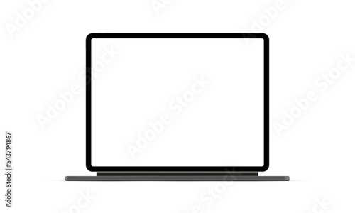 Modern Tablet Computer With Keyboard Stand, Blank Screen, Isolated on White Background, Front View. Vector Illustration