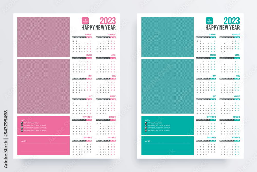 2023 Year Calendar Template Design Wall Calendar Design 2023 Stock