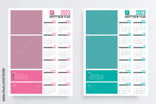 2023 year calendar template design.  Wall calendar design 2023.