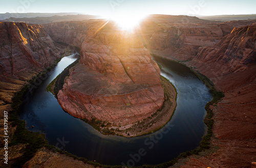 Colorado Canyon. Western USA. Colorado river at adventure place. Panoramic Horeseshoe Bend.