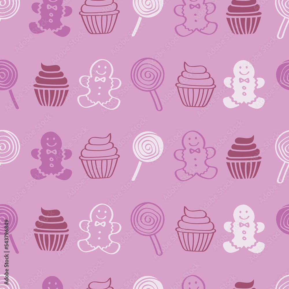 Pink Christmas Candy, Mufffin, treats seamless repeat pattern background Pink Christmas Candy, Mufffin, treats seamless repeat pattern background