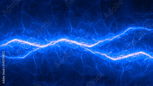 Blue fractal lightning background, electrical abstract