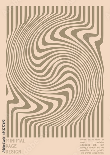 Geometrical Poster Design with Optical Illusion Effect. Modern Psychedelic Cover Page Collection. Brown Wave Lines Background. Fluid Stripes Art. Swiss Design. Vector Illustration for PLacard.