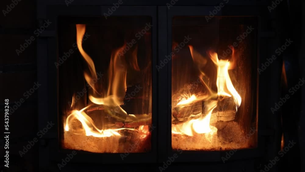 fireplace with burning wood in slow motion fireplace with burning wood in slow motion