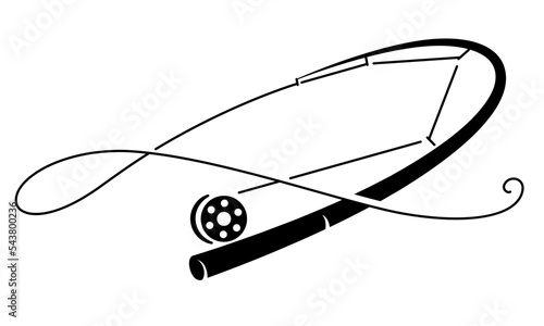 Fotografiet fishing rod drawing, black fly fishing rod on white background