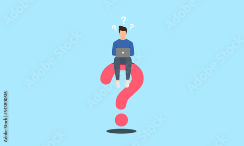 Man sitting on question mark The concept of work must always have problems to be solved.