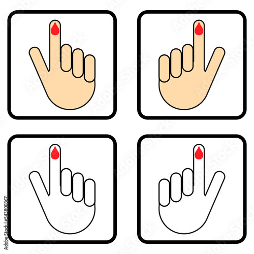 Set of Hand finger with drop blood icon, medical health test symbol, control measurement vector illustration