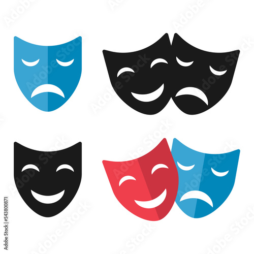 Set of Theater face mask icon, emotion actor comedy and drama symbol, festival sign vector illustration