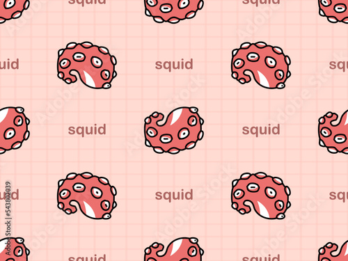 Squid cartoon character seamless pattern on pink background