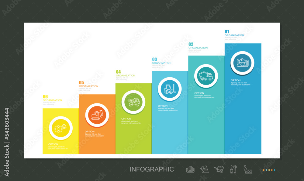 Vetor de Vector infographic label template with icons. 6 options or ...