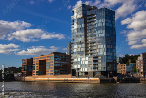 new architecture on the banks of the river Elbe in Hamburg