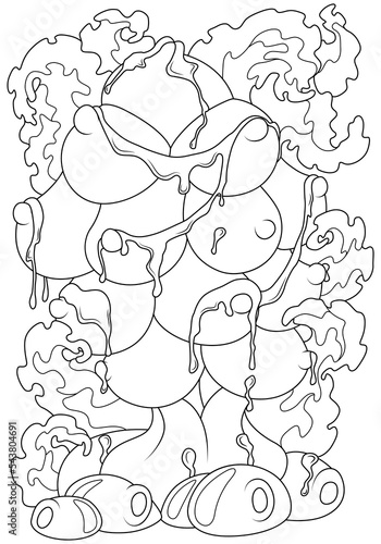 Fairy erotic mushroom. Vector illustration. Coloring book for adults