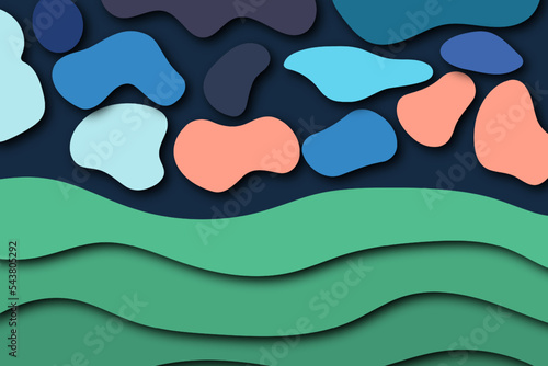 Multicolor Abstract gradient wave background, papercut style