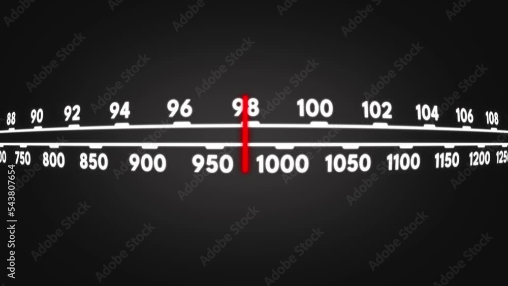 Radio Dial Dashboard with FM Frequency Numbers on Dark Background