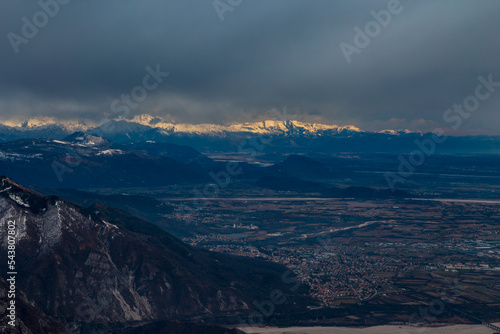 Ski mountaineering in the Alps over Pordenone, Friuli-Venezia Giulia, Italy © zakaz86